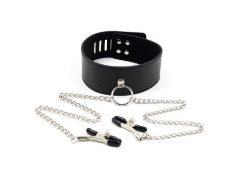 Collare con morsetti per capezzoli Leash nipple black