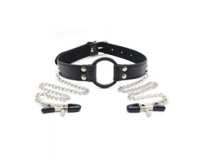 Stymulator-Ring Gag + Nipples Clamps (black)