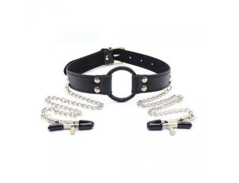 Stymulator-Ring Gag + Nipples Clamps (black)