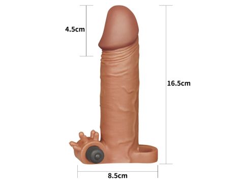 Add 2"" Pleasure X Tender Vibrating Penis Sleeve Brown - 2