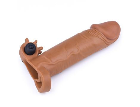 Add 2"" Pleasure X Tender Vibrating Penis Sleeve Brown - 3