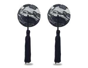 Reusable Black Lace Round Tassel Nipple Pasties