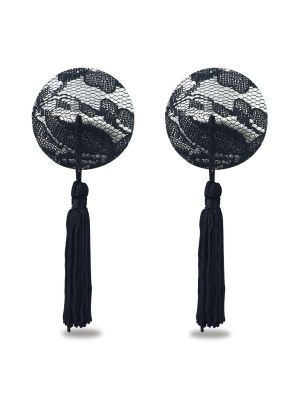 Reusable Black Lace Round Tassel Nipple Pasties