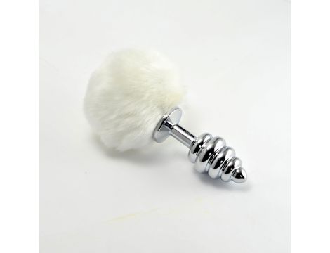 Spiral Pompon Metal Plug  White