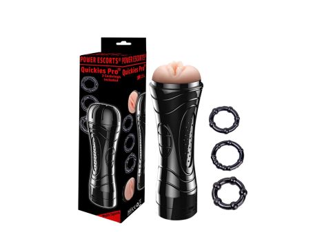 Quickes Pro - Vibrating masturbator + 3 pack cockring