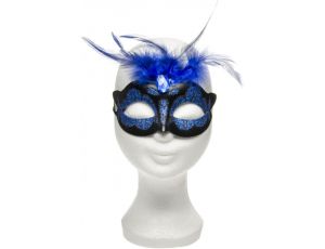 Maska-Venetian Mask Dark Blue with Dark Blue Stone and Feather - image 2