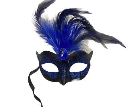 Maska-Venetian Mask Dark Blue with Dark Blue Stone and Feather