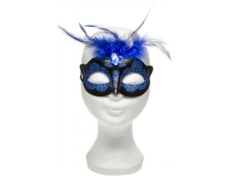 Maska-Venetian Mask Dark Blue with Dark Blue Stone and Feather - 2