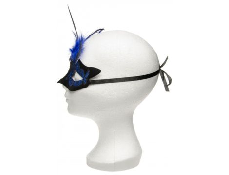 Maska-Venetian Mask Dark Blue with Dark Blue Stone and Feather - 3