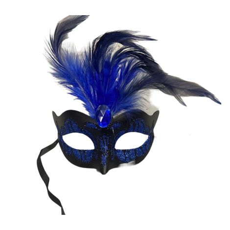 Maska-Venetian Mask Dark Blue with Dark Blue Stone and Feather