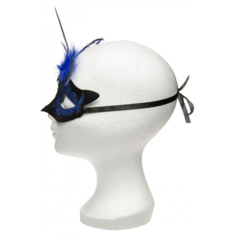 Maska-Venetian Mask Dark Blue with Dark Blue Stone and Feather - 3