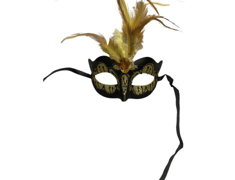 Maska-Venetian Mask Yellow with Yellow Stone and Feather