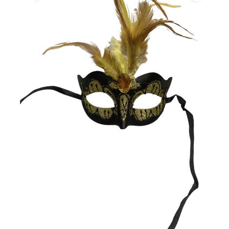 Maska-Venetian Mask Yellow with Yellow Stone and Feather