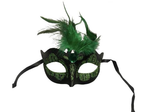 Maska-Venetian Mask Green with Green Stone and Feather