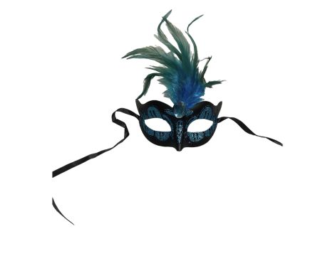 Maska-Venetian Mask Light Blue with Light Blue Stone and Feather