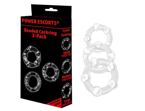 Beaded cockring 3 pack transparent in colour box