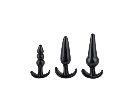 Plug-Triple Anal Plugs Starter Set- 3-Pack Anal Plugs Black - 4