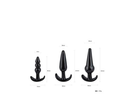 Plug-Triple Anal Plugs Starter Set- 3-Pack Anal Plugs Black - 6