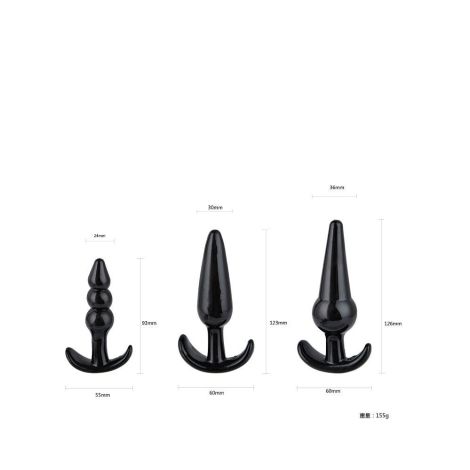 Plug-Triple Anal Plugs Starter Set- 3-Pack Anal Plugs Black - 6