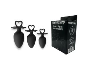 Power Escorts - Heart Plug Anal Starter 3-Pack - S, M & L - Black - quality Silicone - Colour box - image 2