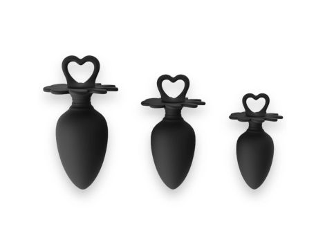 Power Escorts - Heart Plug Anal Starter 3-Pack - S, M & L - Black - quality Silicone - Colour box