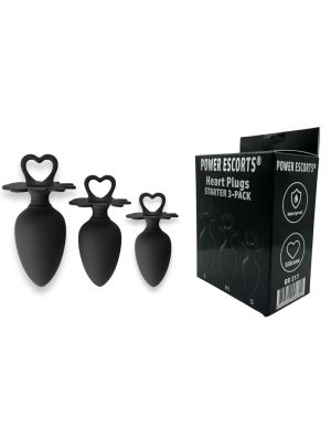 Power Escorts - Heart Plug Anal Starter 3-Pack - S, M & L - Black - quality Silicone - Colour box - image 2