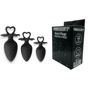 Power Escorts - Heart Plug Anal Starter 3-Pack - S, M & L - Black - quality Silicone - Colour box - image 2