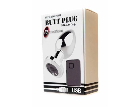 Stymulator-Rechargeable Butt Plug Vibrator USB 10 Functions - Silver - 6