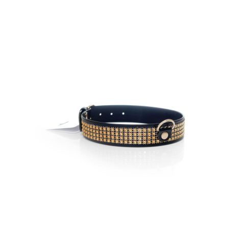 Fetish B - Series Collar with crystals 3 cm gold - 3