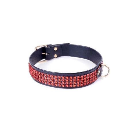 Fetish B - Series Collar with crystals 3 cm Red Line - 2