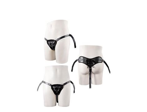 STRAPON BLACK PU HARNESS WITH TWO RINGS - 2