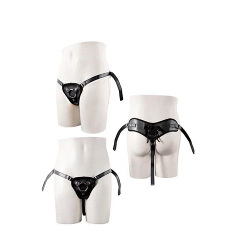 STRAPON BLACK PU HARNESS WITH TWO RINGS - 2