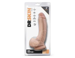 DR. SKIN MR. MAYOR 9 INCH DILDO WITH BALLS BEIGE