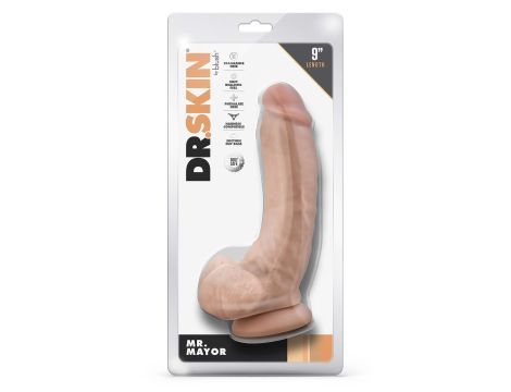 DR. SKIN MR. MAYOR 9 INCH DILDO WITH BALLS BEIGE