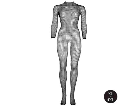 Bodystocking with fishnet structure, open crotch and turtle neck. - 8