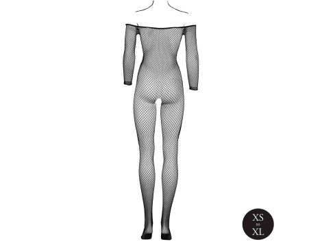 Bodystocking with off shoulder neckline, fishnet structure and open crotch. - 10