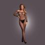 Bodystocking with off shoulder neckline, fishnet structure and open crotch. - 6