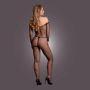 Bodystocking with off shoulder neckline, fishnet structure and open crotch. - 7