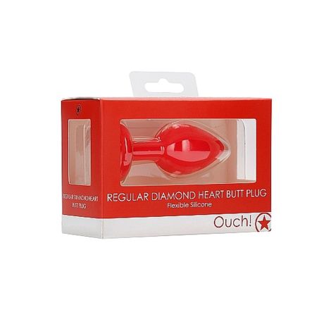 Diamond Heart Butt Plug - Regular - Red - 2