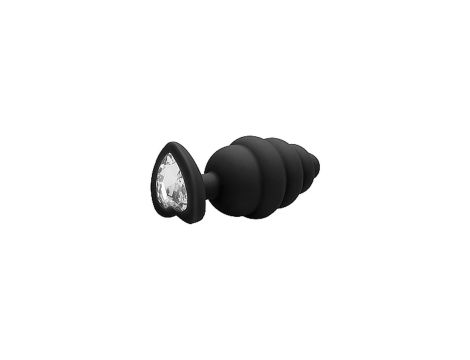 Regular Ribbed Diamond Heart Plug - Black - 5