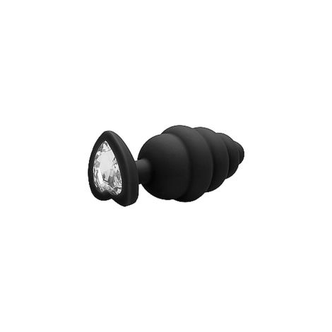 Regular Ribbed Diamond Heart Plug - Black - 5