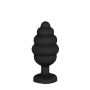 Regular Ribbed Diamond Heart Plug - Black - 5