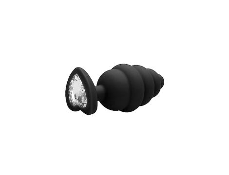 Large Ribbed Diamond Heart Plug - Black - 5