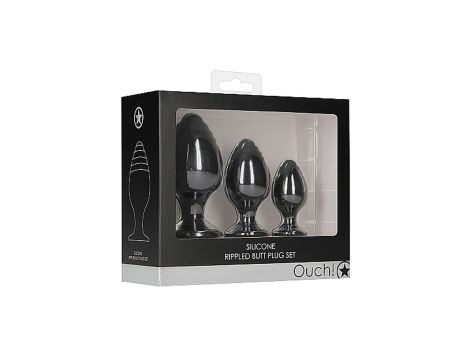 Rippled Butt Plug Set - Black - 2