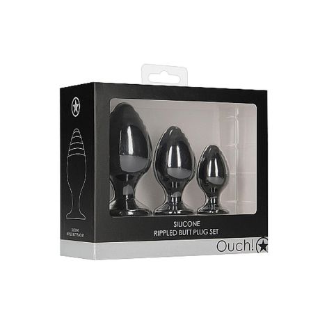 Rippled Butt Plug Set - Black - 2