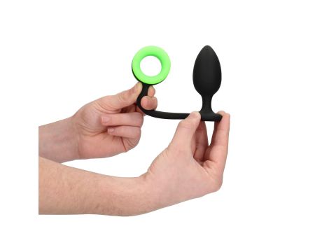 Butt Plug with Cock Ring - GitD - Neon Green/Black - 4