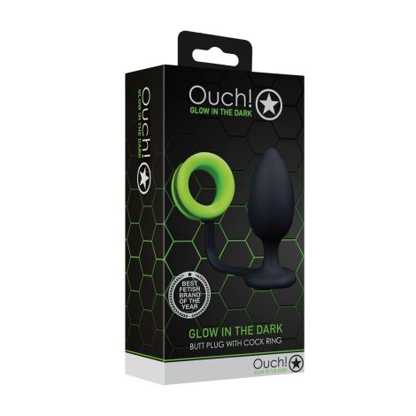 Butt Plug with Cock Ring - GitD - Neon Green/Black - 2