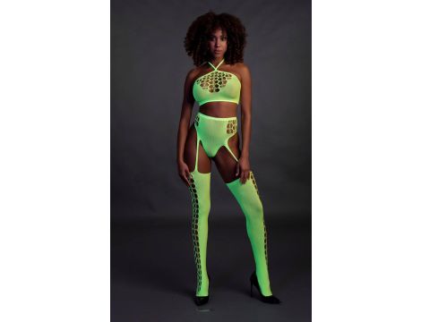 Two Piece with Crop Top and Stockings - Green - XS/XL - 4