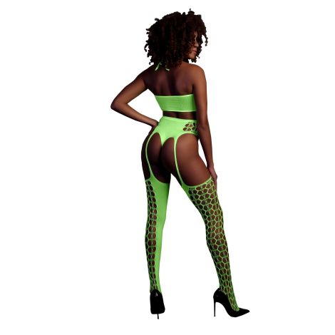 Two Piece with Crop Top and Stockings - Green - XS/XL - 2