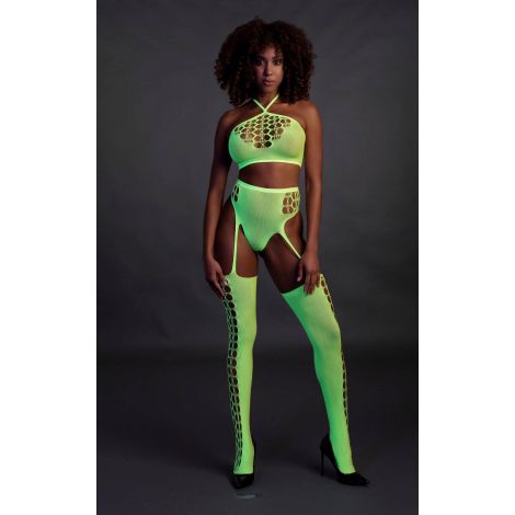 Two Piece with Crop Top and Stockings - Green - XS/XL - 4